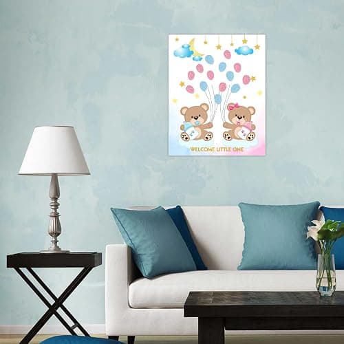 Gender Reveal Fingerabdruck Baum für Babyparty, Bär Baby Shower Gender Reveal Game, Gender Reveal Fingerabdruck Baum Schild Gender Reveal Party, Gender Reveal Keepsake Andenken, Leinwand Dekoration thumbnail 7