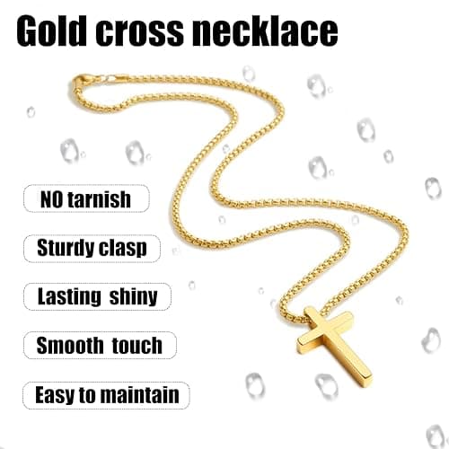 Fiusem Cross Necklace for Men, Silver/Gold/Black Mens Cross Necklaces with 2.5mm Cross Chain and Stainless Steel Cross Pendant, Box Chain 16-24 Inch thumbnail 4