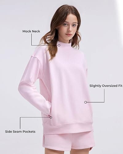 SUUKSESS Women Cotton Mock Neck Sweatshirts Oversized Long Sleeve Pullover thumbnail 4