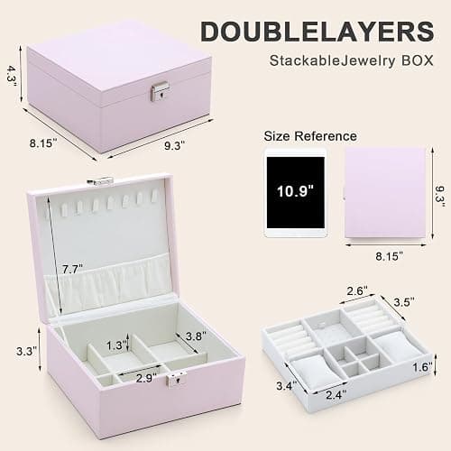 IBURTEN Jewelry Organizer Boxes for Women,Travel Jewelry Case, 2 Layers Removable Jewelry Box,Storage for Necklace, Bracelet, Earring,Rings,Jewelry Box Gifts for Women Girls thumbnail 5