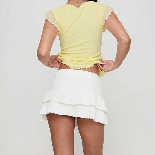 Women Y2k Lace Shirts Teen Girl Cute Short Sleeve Tees Babydoll Top Summer Crop Blouse Going Out Streetwear thumbnail 5