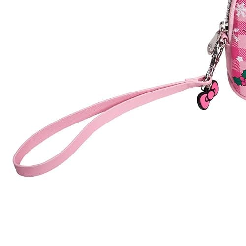 Impressions Vanity Hello Kitty Gingham Arch Makeup Bag for Women, Faux Leather Travel Toiletry Bag with Removable Wristlet Strap, Waterproof Reusable Inside Pocket Mini Cosmetic Organizer (Pink) thumbnail 6
