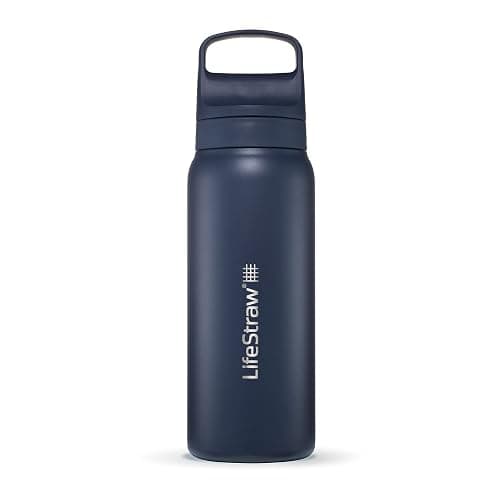 LifeStraw Go Series — Insulated Stainless Steel Water Filter Bottle for Travel and Everyday Use Removes Bacteria, Parasites and Microplastics, Improves Taste, 24oz Aegean Sea - Image 1