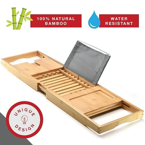 Luxury Foldable Bathtub Tray Caddy - Waterproof Wooden Bath Organizer for Wine, Book, Soap, Phone - Expandable Size Fits Most Tubs thumbnail 7