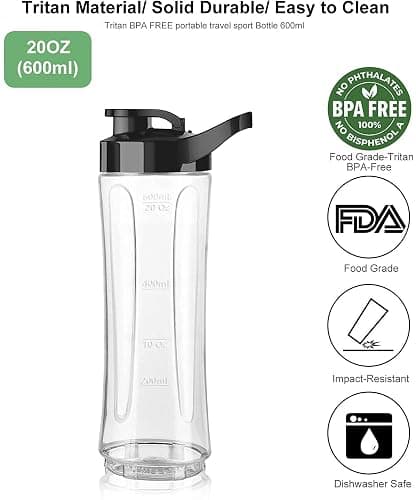 Blender Cup Smoothie Bottle, Tritan Spare Cup Replacement with Leak-Proof Lid 600ML thumbnail 9