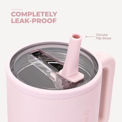 HydroJug Traveler 40oz, Insulated Tumbler with Handle & Straw, Pink Sand | Triple wall insulated, flip straw lid, leak-resistant, stainless steel, cup holder friendly, BPA-free, dishwasher safe thumbnail 5
