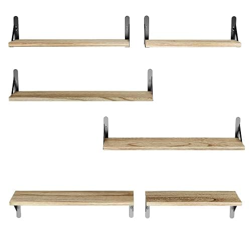 AMADA HOMEFURNISHING Long Wall Shelves, Rustic Farmhouse Style, Wood Floating Shelves for Wall Decor, Bathroom & Bedroom Storage, Living Room Book Shelves, 6pcs thumbnail 8