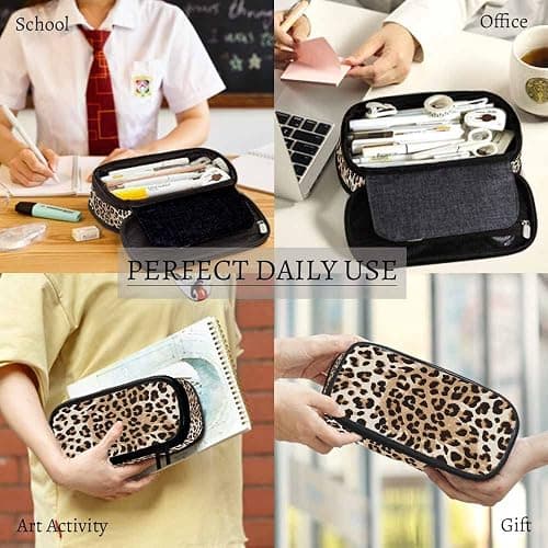Yekiua Cheetah Pencil Case Organizer Animal Leopard Skin College Office Big Capacity Pencil Bag Brown Black Beige thumbnail 5