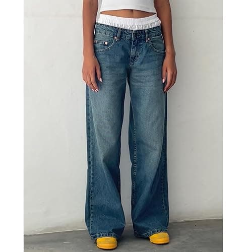 Women's Wide Leg Jeans Low Rise Baggy Straight Leg Boyfriend Denim Pants Casual Loose Jeans Y2K Girl Style thumbnail 2