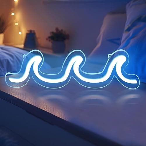 Wave Neon Signs Light Blue LED Night Lights With Dimmable Switch For Kids Wall Decor USB Powered For Living Room Bar Bedroom Christmas Gift(11.8 * 3.9") thumbnail 6
