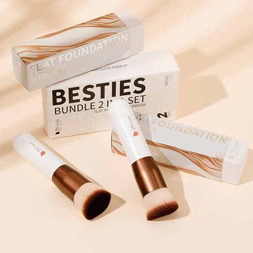 DUcare Foundation Brush 2pcs Flat Top Kabuki Brush Self Tanner Professional Face Brush Liquid Blending Mineral Powder Buffing Stippling Makeup Tools thumbnail 2