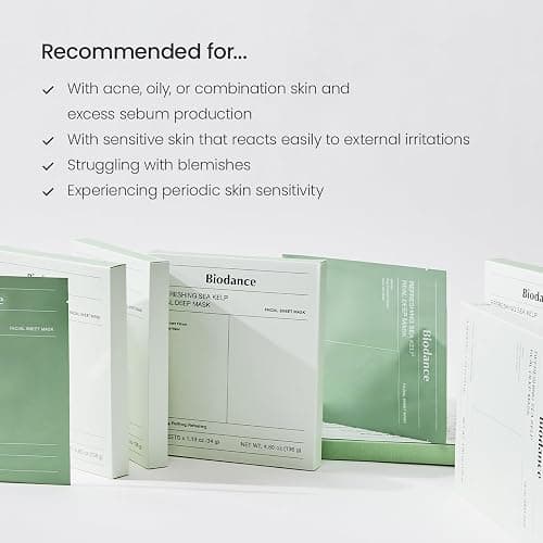 BIODANCE Refreshing Sea kelp Real Deep Mask, Overnight Hydrogel Mask, Calming, Oil & Sebum Control, Blemish Care, Korean Skin Care, Valentines Day Gifts for Her | 1.19oz(34g) x 4ea thumbnail 8