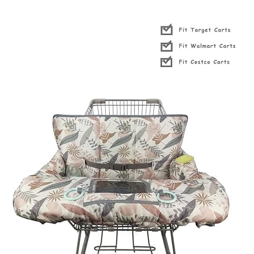 Shopping Cart Cover for Baby, 2 in 1 High Chair Cover for Restaurant seat & Grocery Cart Cover for Babies, Thick Padded with Clear Phone Pouch, Machine Washable, Leaves thumbnail 6