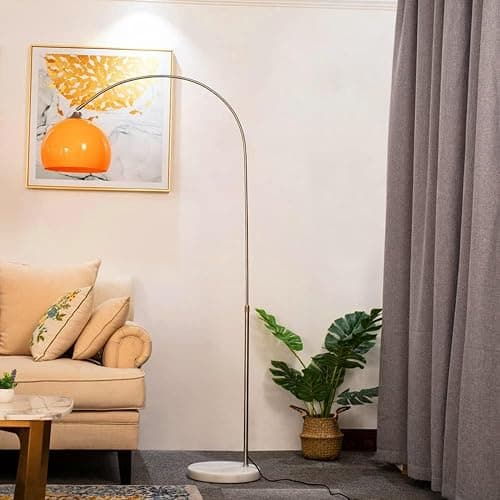 MIXL - Orange Arc Floor Lamp with Acrylic Shade,Arch Reading Lamp Floor Standing,Mid Century Modern Orange Standing Lamp for Living Room Bedroom - Image 1