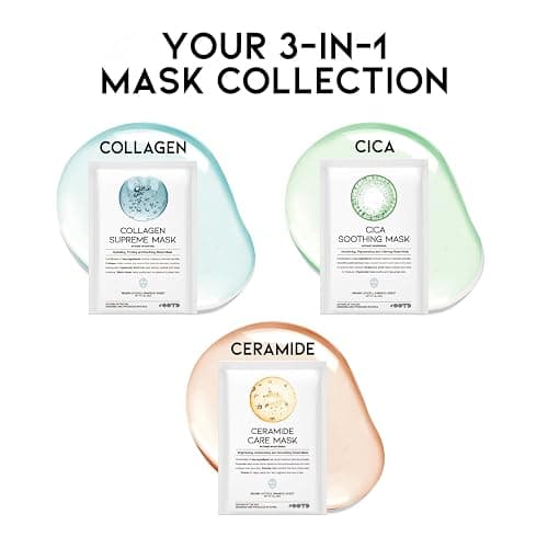 Hydrating Soothing Sheet Masks Gift Set for Skincare, Korean Vegan Sheet Mask for Dry, Sensitive Skin, Calming, Smoothing, Brightening, Collagen, Ceramide, Cica, Hyaluronic Acid 30EA thumbnail 3