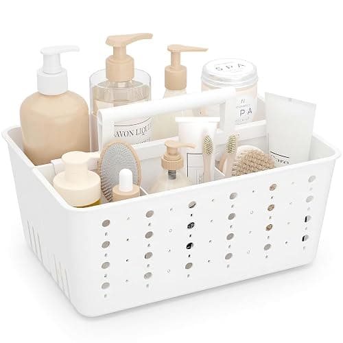 Lifewit Shower Caddy Portable, Caddy Organizer with Handle and Adjustable Dividers, Plastic Shower Basket for Dorm Room Essentials, College, Bathroom, White, 1 Pack - Image 1