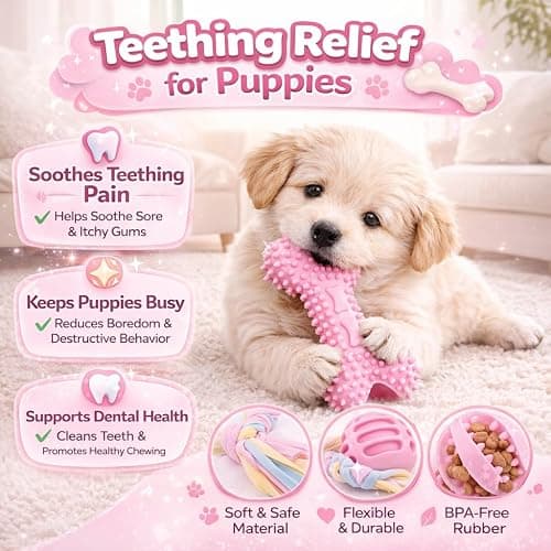 Puppy Chew Toys, 6 Pack Puppy Teething Toys for Small Breed, Soft Rubber Cute Pink Dog Toys, Eco-Friendly, Teeth Cleaning Interactive for Small Dogs (Basket not Included) thumbnail 5