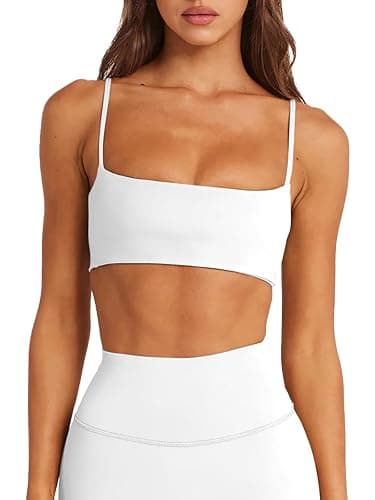 LASLULU Womens Adjustable Spaghetti Straps Sports Bra Square Neck Wireless Padded Workout Yoga Crop Tops - Image 1
