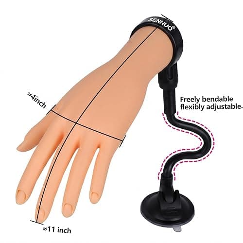 SENNUO Nail Practice Hand with Ultra-Stable Suction Stand | Professional weighted training set for acrylics & gels. Flexible light skin mannequin hand model for nail art extensions. thumbnail 5