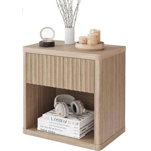 22.8" Fluted Nightstands Set of 2, Large Modern Nightstand with Drawer and Storage Shelf, Oak Finish & Cream, Mid Century Night Stands for Bedroom Living Room Sofa Couch Office thumbnail 4