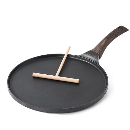 SENSARTE 12 Inch Nonstick Crepe Pan Granite Coating Pancake Pan Black | Swiss Granite Coating Dosa Pan Pancake Flat Skillet Tawa Griddle with Stay-Cool Handle, Induction Compatible - Image 1