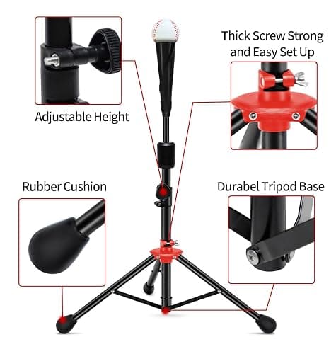 FDLS Baseball Batting tee for Adults and Youth Teens, Portable Tripod Stand Base Tee Easy Adjustable Height 26 to 39 inches for Hitting Training Practice, with Carrying Bag (Black and Rubber top) thumbnail 3