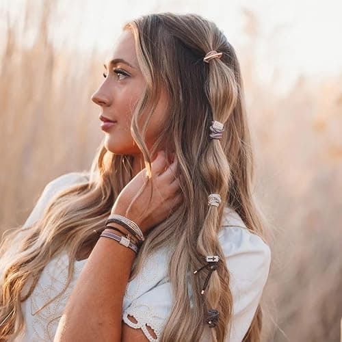 K'lani Faith Hair Tie Bracelets - Elastic Ponytail Holder - Medium | Doubles as stylish jewelry; strong-hold ponytail holder; gift for birthdays, Mother's Day & graduation; set of 5 thumbnail 4