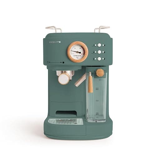 CREATE / THERA RETRO PRO/Machine à espresso semi-automatique Vert sauge / 20 bar, bac à lait, égouttoir, deux becs verseurs, capacité 1,5l, pour café moulu, 1250W - Image 1
