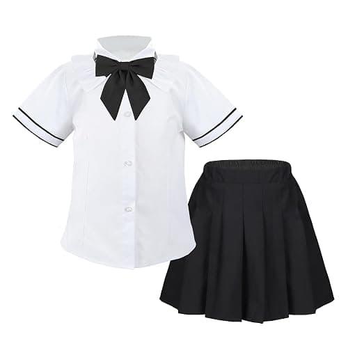 Girls' School Uniform Skirt Set，Girls Bow Tie Shirt Top with Pleated Mini Skirt Suit Costume Cute Student Outfit Set thumbnail 6