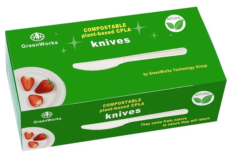 GreenWorks Compostable Knives,100 Count 7" Heavyweight Disposable Biobased Cutlery Knife - Image 1
