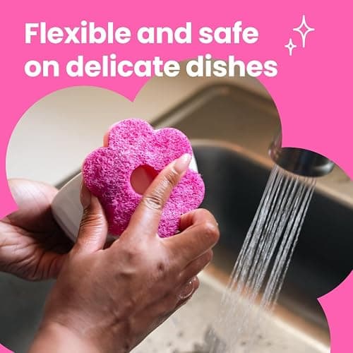 Scotch-Brite Brite Blooms Extra Gentle Scrub Sponge, Dishwasher-Safe Kitchen Sponge for Cleaning Delicate Surfaces, Pink Spring Flower Dish Sponges Made with 100% Recycled Fibers thumbnail 7