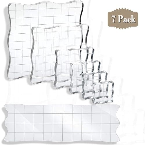 Mudder 7 Pcs Acrylic Stamp Blocks Set Clear with Grid Lines,Lace Edge | Clear Stamping Blocks Tools for Kids, Scrapbooking Craft Making, Decorative DIY, Essential Stamping Tool thumbnail 8