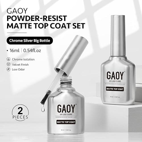 GAOY 2 Pcs Matte Gel Top Coat for Gel Nail Polish, 16ml Powder-Resist Matte Finish for Detail Chrome Isolation Powder Painting Long Lasting UV Light Cure Nail Art DIY thumbnail 6