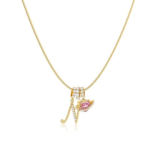Robaice 14K Gold Plated Initial Necklace for Women, Pink Planet Heart Letter Pendant with Round Herringbone Chain, Non-Tarnish Jewelry Gifts - Image 1