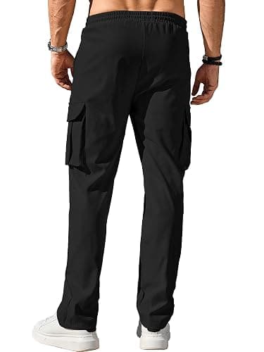 Comdecevis Men's Casual Cargo Pants Workout Joggers Stretch Sweatpants Hiking Drawstring Tactical Pants with Multi Pockets thumbnail 4