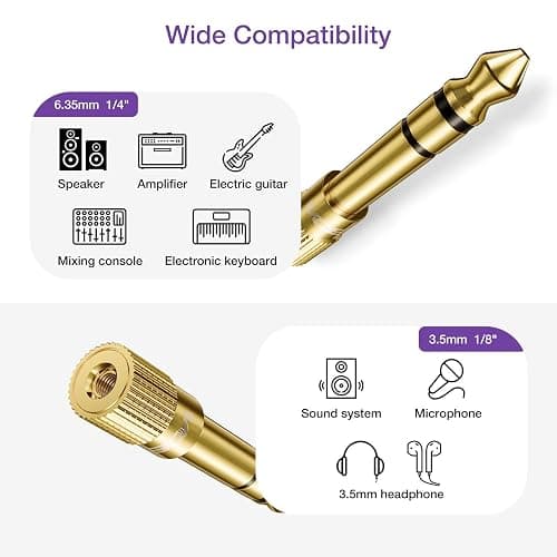VCE 6.35mm (1/4 inch) Male to 3.5mm (1/8 inch) Female Stereo Audio Jack Adapter for Aux Cable, Guitar Amplifier, Headphone, 2 Pack thumbnail 7
