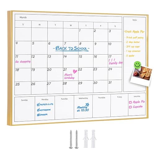 Aitakatta 3-in-1 Dry Erase Calendar for Wall with Gold Aluminum Frame, Magnetic Monthly & Weekly Calendar Whiteboard, Dry Erase Board for Wall, Hanging White Board for Decor/Memo(YL+ZL-Gold,4333) - Image 1