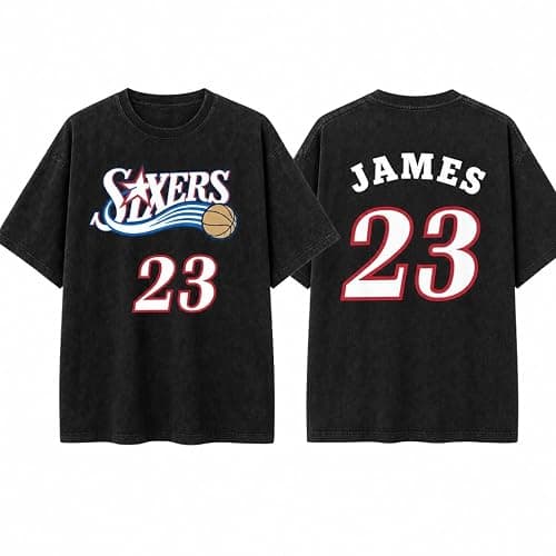 NICHEBEE Philly Basketball Fan Jersey-Style Retro City Hardwood Graphic Tee | Soft Heavyweight Cotton, Crack-Resistant Print, True-To-Size Unisex Fit, Back Print Number - Image 1