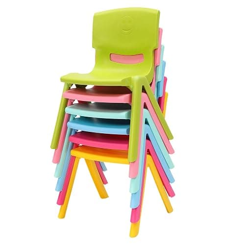 LOYALHEARTDY 6Pcs Stackable School Chairs, Plastic School Stack Chair Colorful Kids Plastic Chair for Toddlers Classroom Furniture School (Colorful 2, 20.87" H) thumbnail 7