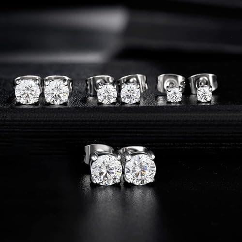 MDFUN Titanium Stud Earrings Set Hypoallergenic Cubic Zirconia Round Surgical Stainless Steel 4 Prong Stud Earring Jewelry for Women Men 3-8mm thumbnail 6