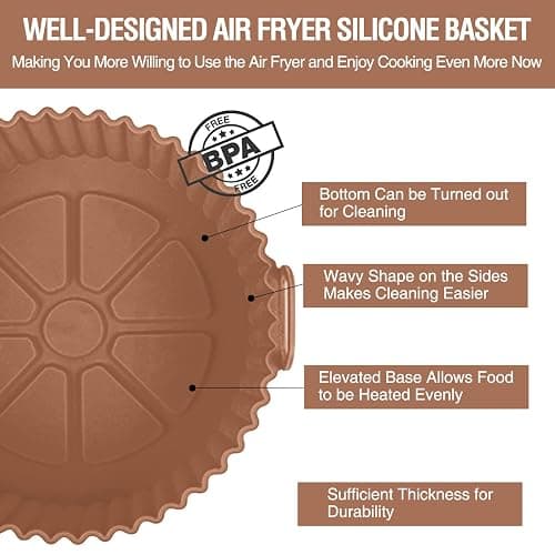 2 Pack Air Fryer Silicone Liners Pot for 3 to 5 QT, Air Fryer Silicone Basket Bowl, Replacement of Flammable Parchment Paper, Reusable Baking Tray Oven Accessories, Brown+Blk, (Top 8in, Bottom 6.75in) thumbnail 7