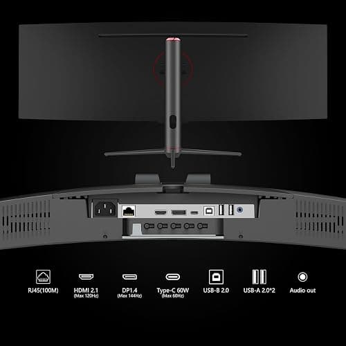INNOCN 49" Curved Gaming Monitor 144Hz Ultrawide 32:9 WDFHD 3840 x 1080P, R1800, 99% sRGB, HDR400, USB Type C, DisplayPort, HDMI, Built-in Speakers, Height/Tilt Adjustable - 49C1G thumbnail 9