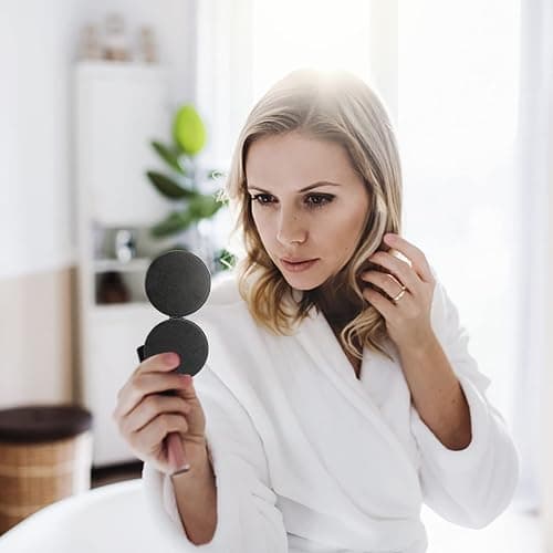 Elegant Compact Vanity Makeup Mirror for Men Women Girls, Black Round Travel Cosmetic Mirrors for Pocket Purse Wallet Handbag, Portable 1X/2X Magnifying Handheld Beauty Mirror Double-Sided thumbnail 2