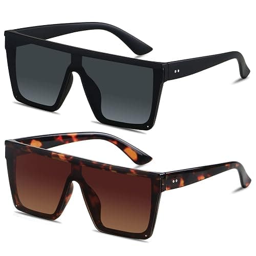 LYZOIT Square Oversized Sunglasses for Women Men Big Flat Top Fashion Shield Large UV Protection Rimless Shades - Image 1