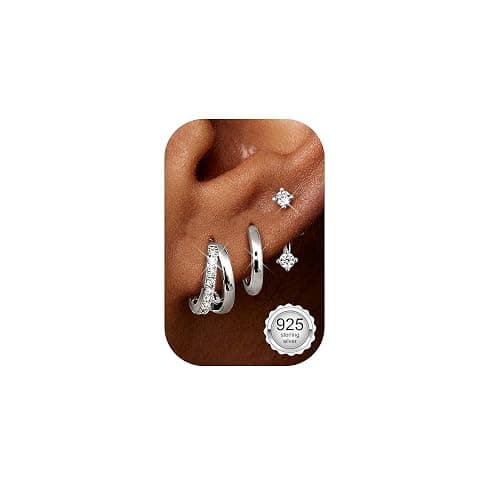Finrezio 3 Paar Ohrringe Silber 925 für Damen Creolen Silber Gold Ohrstecker Silber 925 Hypoallergen Ohrringe Klein Creolen Huggie Piercing Ohr Gold Silber Ohrringe Schmuck Gold - Image 1