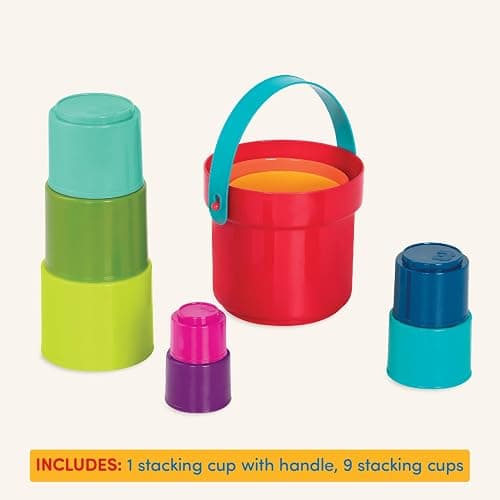 Battat – Stacking Toy – Educational & Dexterity Toy – Nesting Cup Playset – Water & Beach Toys – 18+ Months – Stack Up Cups, Medium, 10 Pieces Set thumbnail 5