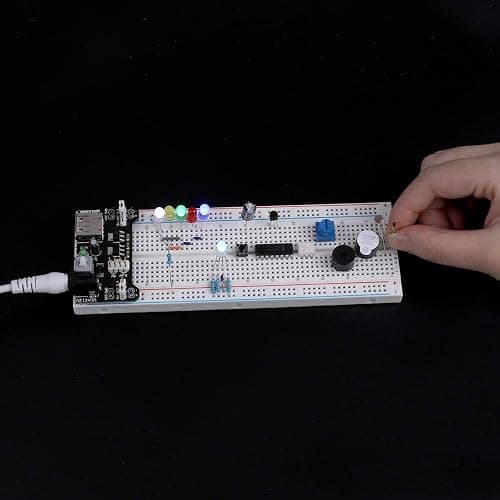 ELEGOO Upgraded Electronics Fun Kit w/Power Supply Module, Jumper Wire, Precision Potentiometer, 830 tie-Points Breadboard Compatible with Arduino, STM32 thumbnail 4