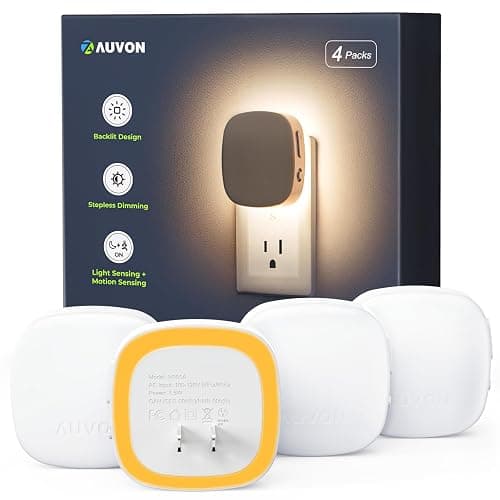 AUVON Plug-in LED Backlit Night Light with Motion Sensor & Dusk to Dawn Sensor, Dimmable Amber Nightlight with 1-50 lm Adjustable Brightness for Bedroom, Bathroom, Stairs, Hallway (4 Pack) thumbnail 2