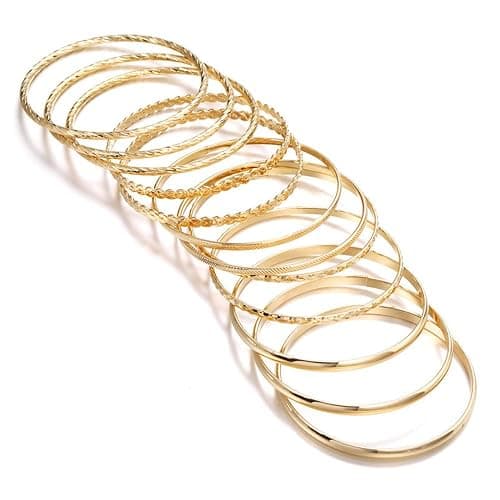 RINTOLER 16Pcs Gold Bangle Bracelets for Women - Multi Layer Stackable Textured Bracelets Boho Jewelrys Set. thumbnail 7