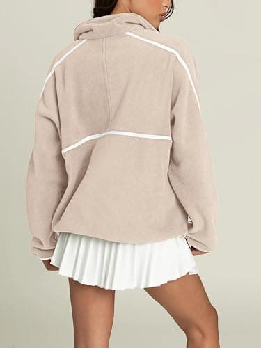 LASLULU Womens Half Zip Pullover Sweatshirt Sherpa Fleece Jacket Oversized Sweatshirts Warm Fuzzy Sweaters Pockets thumbnail 3